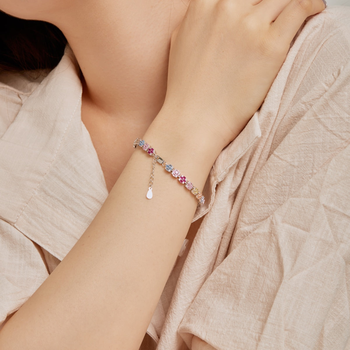 [Lumi Jewelry]Delicate Colorful Emerald Cut Daily Bracelet