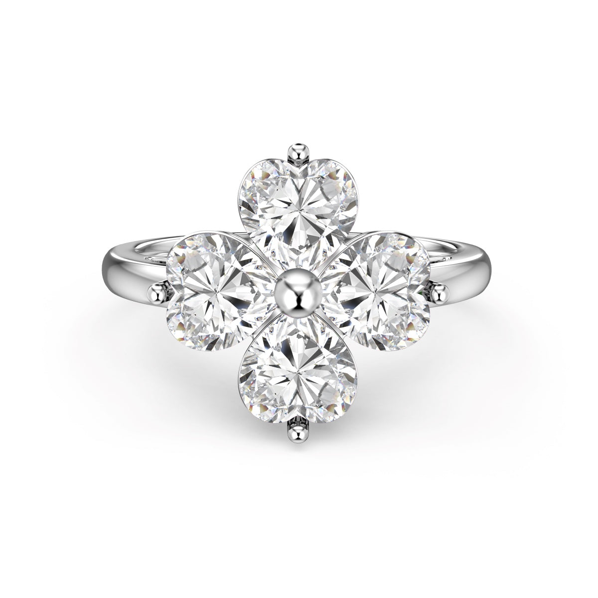 [Lumi Jewelry]Heart-shaped Four-Leaf Clover Ball Ring