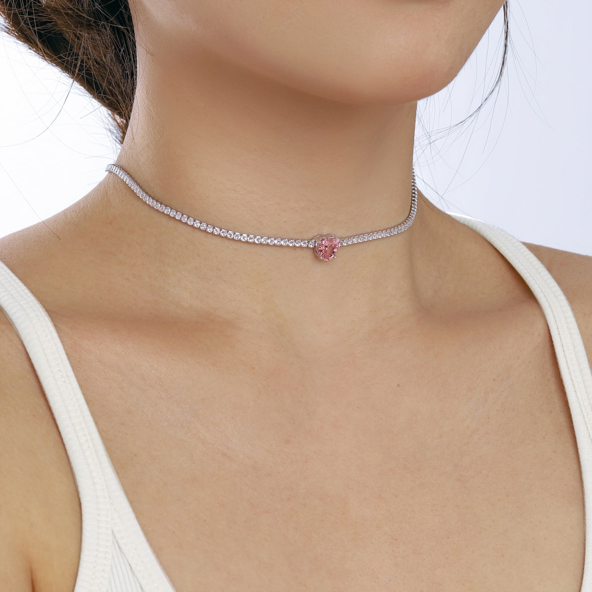 [Lumi Jewelry]2.0 Carat Sparkling Tennis Heart Cut Necklace