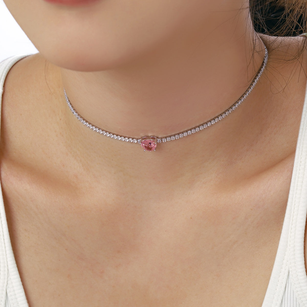 [Lumi Jewelry]2.0 Carat Sparkling Tennis Heart Cut Necklace