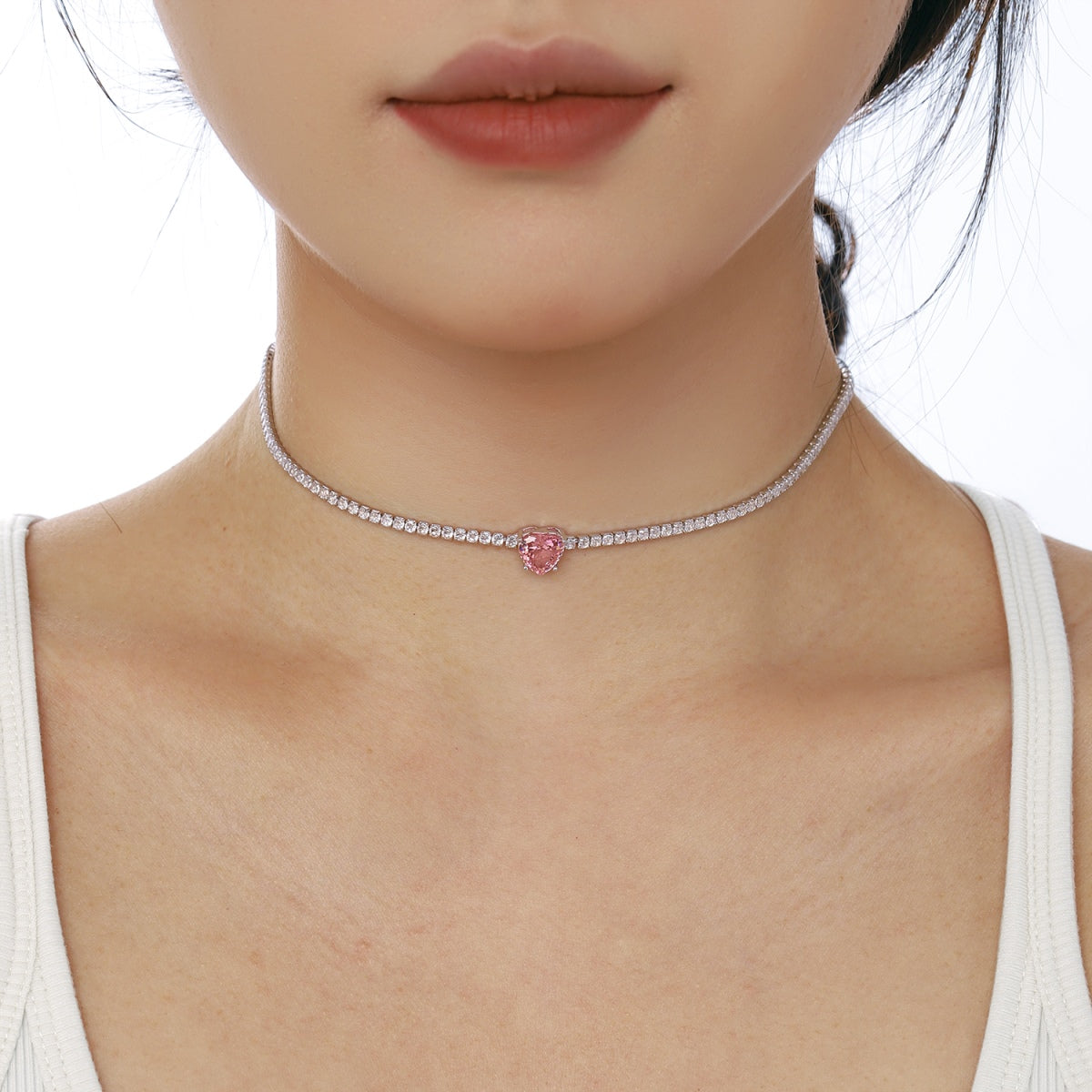 [Lumi Jewelry]2.0 Carat Sparkling Tennis Heart Cut Necklace