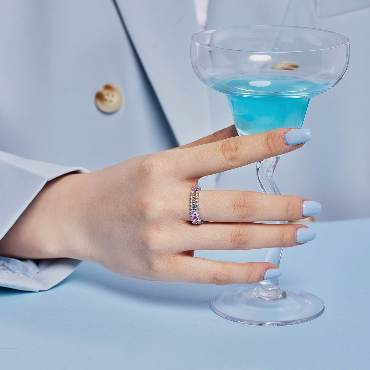 [Lumi Jewelry]Splashy Ornate Emerald Cut Cocktail Ring