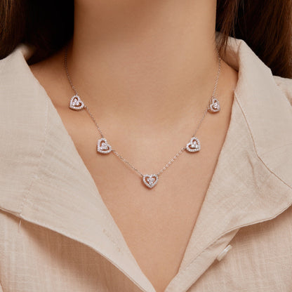 [Lumi Jewelry]Sparkling Five Heart Necklace