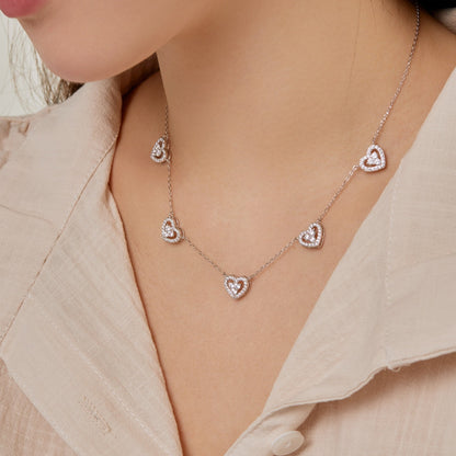 [Lumi Jewelry]Sparkling Five Heart Necklace