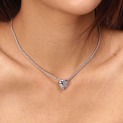 [Lumi Jewelry]8.0 Carat Versatile Colorful Sweet Heart-Shaped Tennis Necklace
