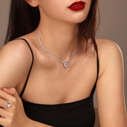 [Lumi Jewelry]8.0 Carat Versatile Colorful Sweet Heart-Shaped Tennis Necklace
