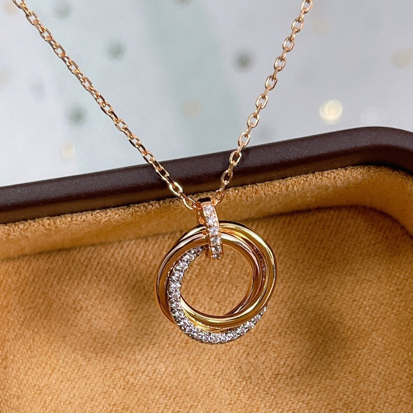 [Lumi Jewelry]TRINITY NECKLACE SILVER GOLD PINK GOLD DIAMONDS
