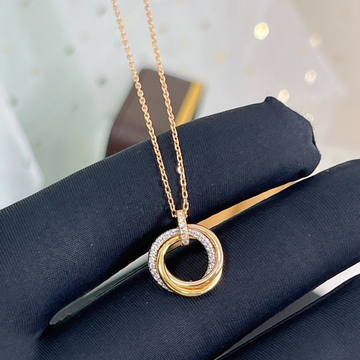 [Lumi Jewelry]TRINITY NECKLACE SILVER GOLD PINK GOLD DIAMONDS