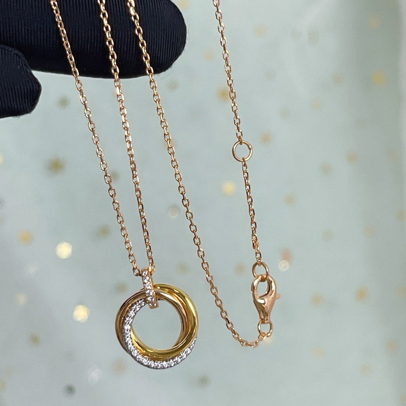 [Lumi Jewelry]TRINITY NECKLACE SILVER GOLD PINK GOLD DIAMONDS