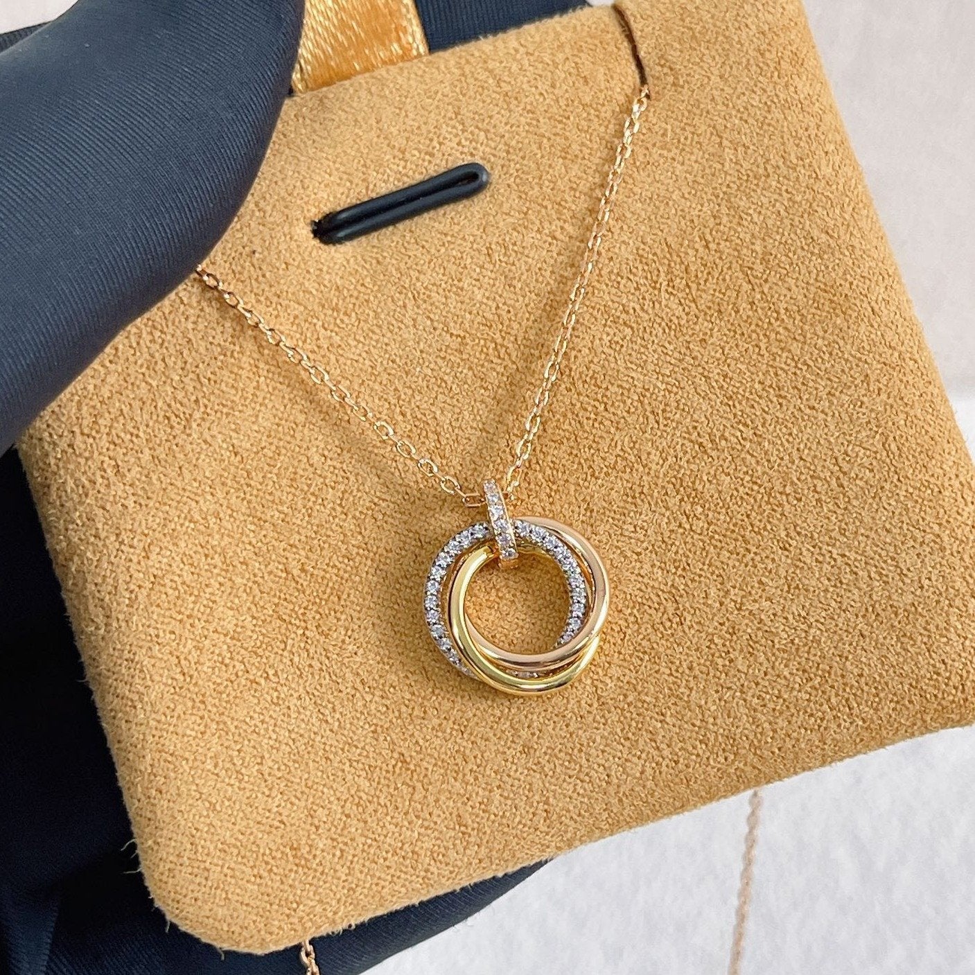 [Lumi Jewelry]TRINITY NECKLACE SILVER GOLD PINK GOLD DIAMONDS