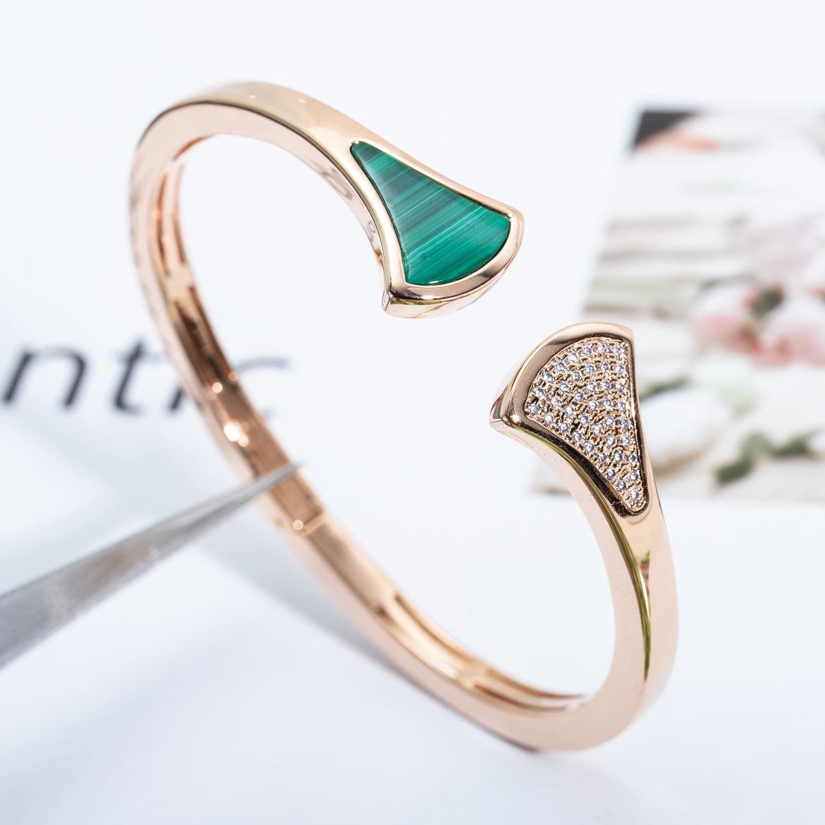 [Lumi Jewelry]DREAM BRACELET OPEN MALACHITE PINK GOLD