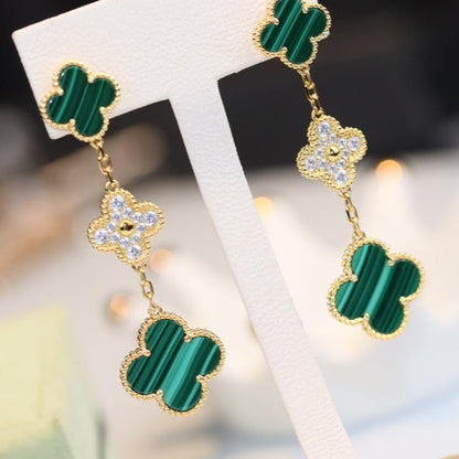 [Lumi Jewelry]CLOVER EARRINGS GOLD MALACHITE DIAMOND 3 MOTIF