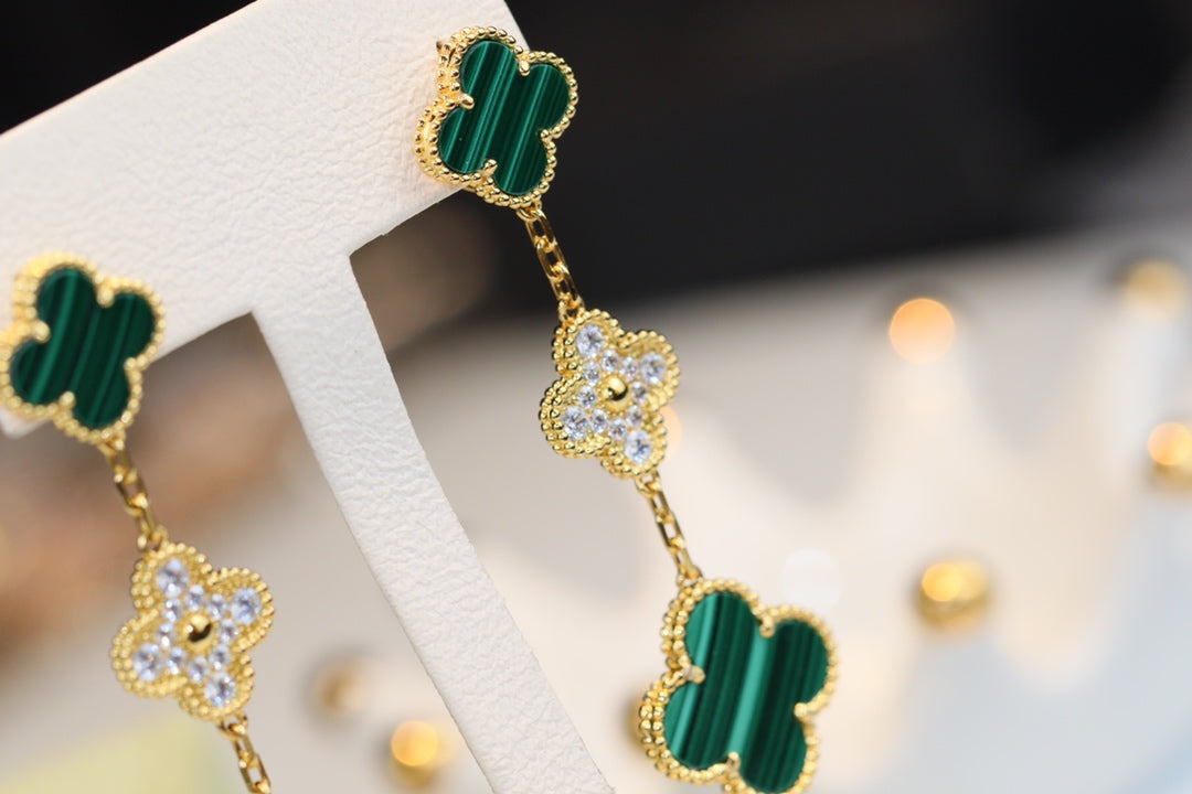 [Lumi Jewelry]CLOVER EARRINGS GOLD MALACHITE DIAMOND 3 MOTIF