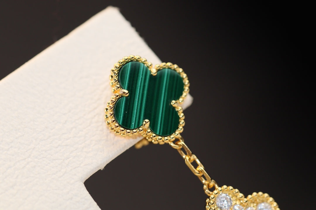 [Lumi Jewelry]CLOVER EARRINGS GOLD MALACHITE DIAMOND 3 MOTIF