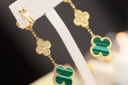 [Lumi Jewelry]CLOVER EARRINGS GOLD MALACHITE DIAMOND 3 MOTIF