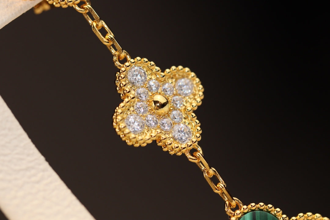 [Lumi Jewelry]CLOVER EARRINGS GOLD MALACHITE DIAMOND 3 MOTIF