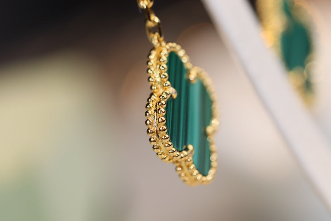 [Lumi Jewelry]CLOVER EARRINGS GOLD MALACHITE DIAMOND 3 MOTIF
