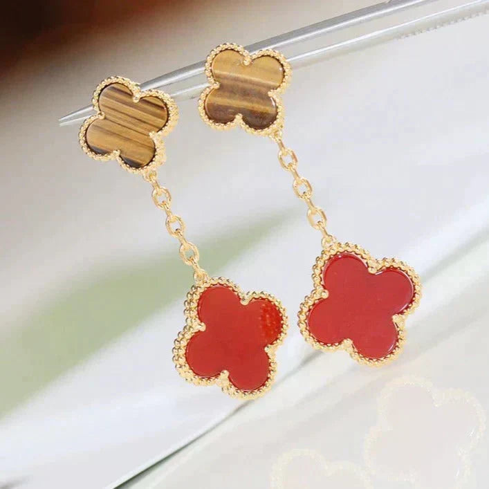 [Lumi Jewelry]CLOVER  2 MOTIF  TIGER EYE CARNELIAN EARRINGS