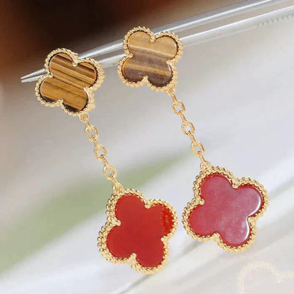 [Lumi Jewelry]CLOVER  2 MOTIF  TIGER EYE CARNELIAN EARRINGS