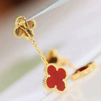 [Lumi Jewelry]CLOVER  2 MOTIF  TIGER EYE CARNELIAN EARRINGS