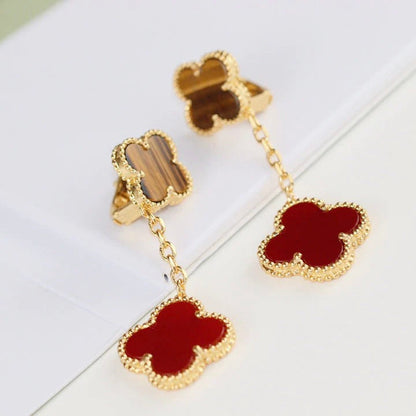 [Lumi Jewelry]CLOVER  2 MOTIF  TIGER EYE CARNELIAN EARRINGS