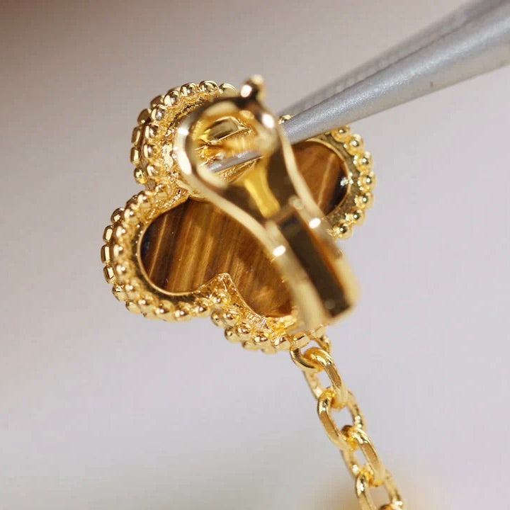 [Lumi Jewelry]CLOVER  2 MOTIF  TIGER EYE CARNELIAN EARRINGS