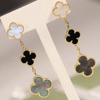 [Lumi Jewelry]CLOVER EARRINGS GOLD ONYX MOP 3 MOTIF