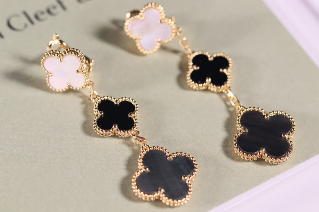[Lumi Jewelry]CLOVER EARRINGS GOLD ONYX MOP 3 MOTIF