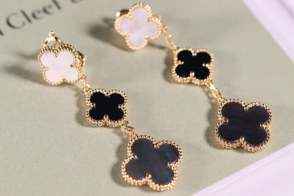 [Lumi Jewelry]CLOVER EARRINGS GOLD ONYX MOP 3 MOTIF