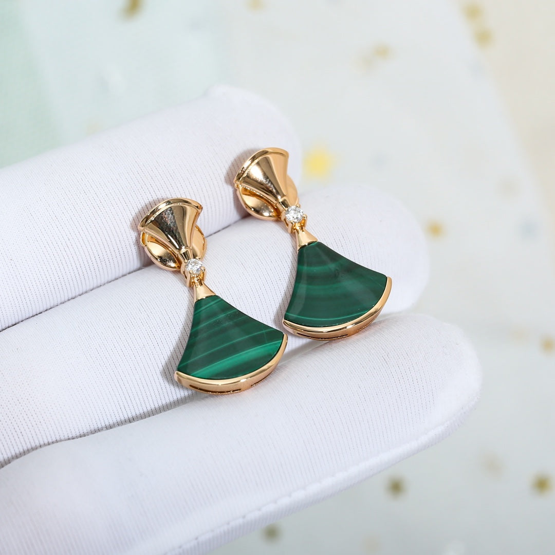 [Lumi Jewelry]DREAM MALACHITE PINK GOLD EARRINGS