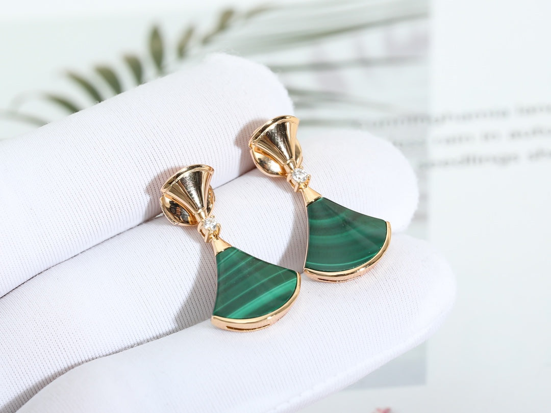 [Lumi Jewelry]DREAM MALACHITE PINK GOLD EARRINGS