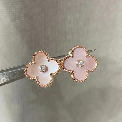 [Lumi Jewelry]CLOVER MEDIUM 1 MOTIFS  PINK MOP DIAMOND EARRINGS