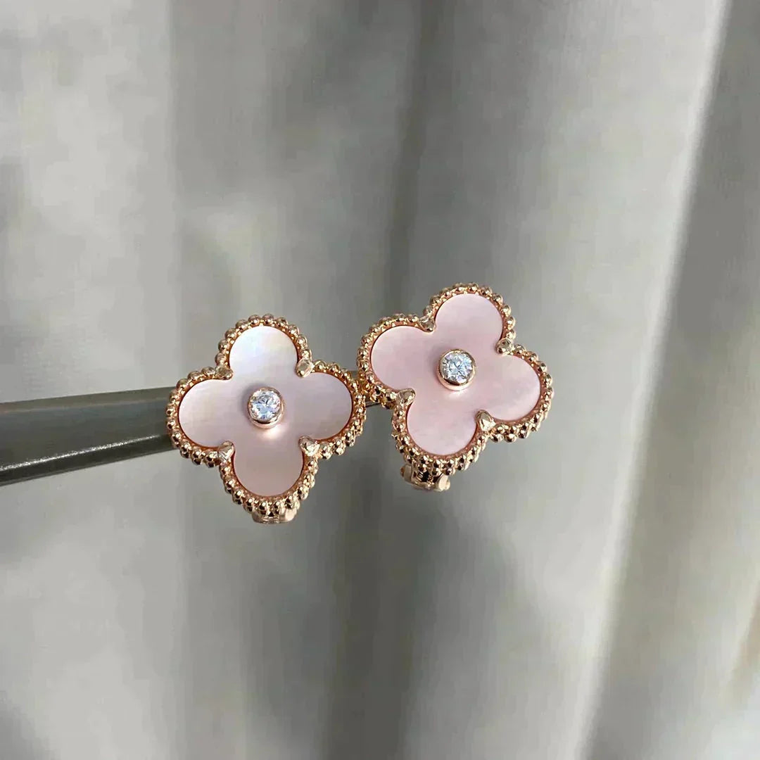 [Lumi Jewelry]CLOVER MEDIUM 1 MOTIFS  PINK MOP DIAMOND EARRINGS