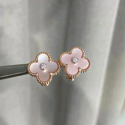 [Lumi Jewelry]CLOVER MEDIUM 1 MOTIFS  PINK MOP DIAMOND EARRINGS