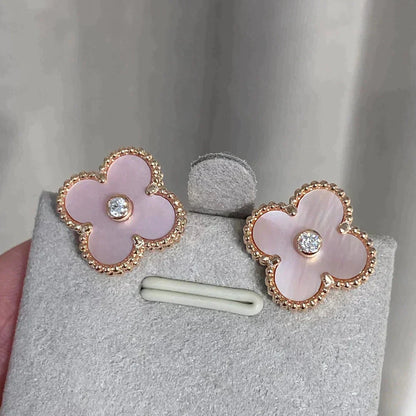 [Lumi Jewelry]CLOVER MEDIUM 1 MOTIFS  PINK MOP DIAMOND EARRINGS
