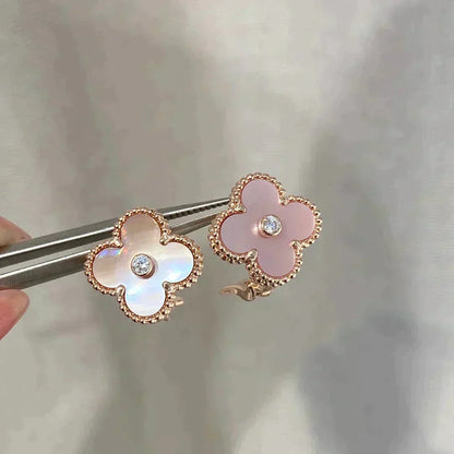 [Lumi Jewelry]CLOVER MEDIUM 1 MOTIFS  PINK MOP DIAMOND EARRINGS