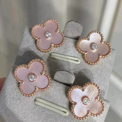 [Lumi Jewelry]CLOVER MEDIUM 1 MOTIFS  PINK MOP DIAMOND EARRINGS