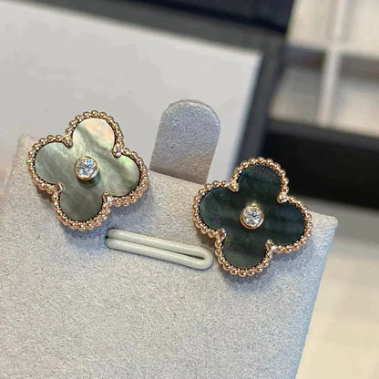 [Lumi Jewelry]CLOVER MEDIUM 1 MOTIFS GRAY MOP  DIAMOND EARRINGS