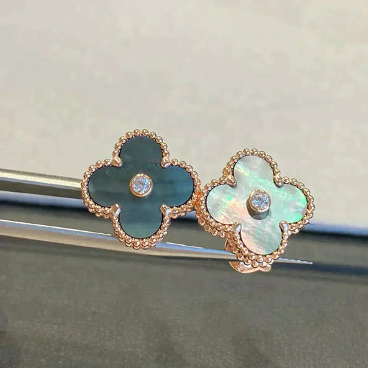 [Lumi Jewelry]CLOVER MEDIUM 1 MOTIFS GRAY MOP  DIAMOND EARRINGS