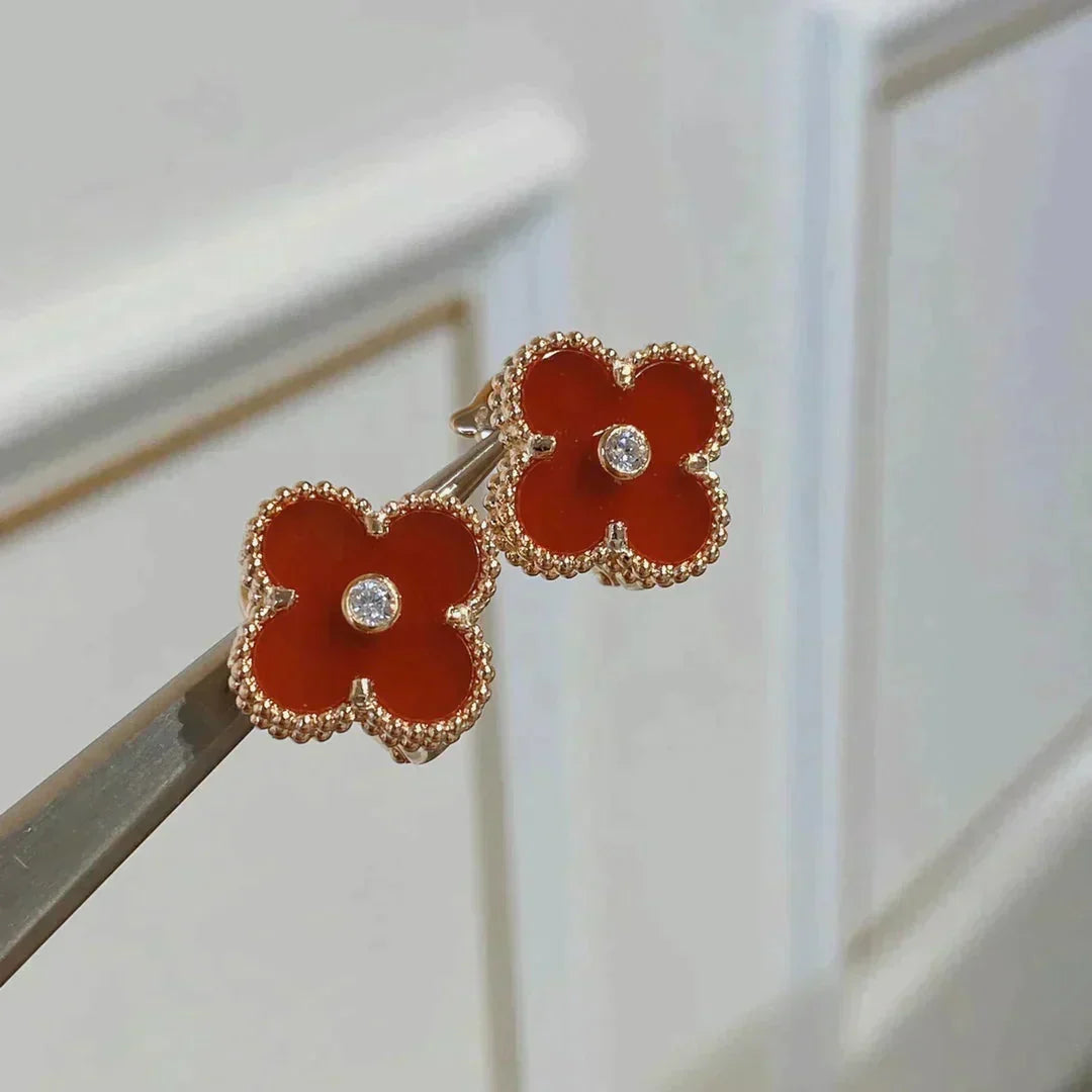 [Lumi Jewelry]CLOVER MEDIUM 1 MOTIFS CARNELIAN  DIAMOND earrings