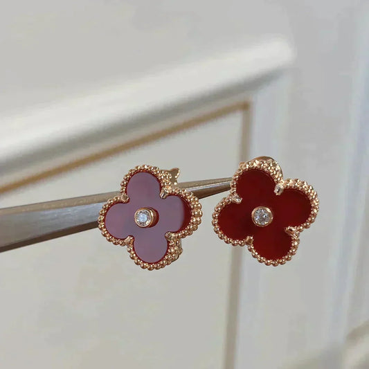 [Lumi Jewelry]CLOVER MEDIUM 1 MOTIFS CARNELIAN  DIAMOND earrings