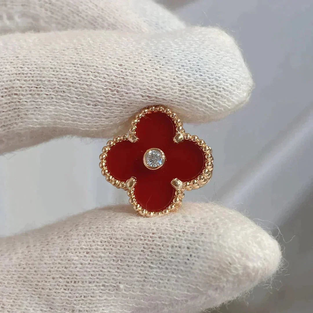 [Lumi Jewelry]CLOVER MEDIUM 1 MOTIFS CARNELIAN  DIAMOND earrings