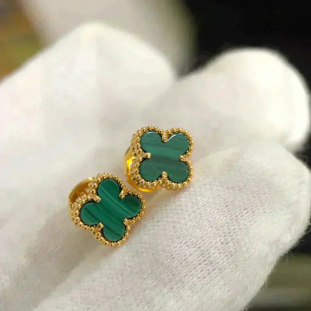 [Lumi Jewelry]CLOVER MINI 9.5MM MALACHITE  EARRINGS
