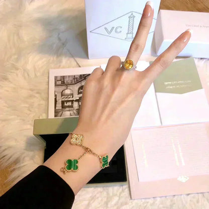 [Lumi Jewelry]CLOVER  5 MOTIF MALACHITE DIAMOND BRACELET