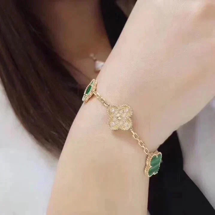[Lumi Jewelry]CLOVER  5 MOTIF MALACHITE DIAMOND BRACELET