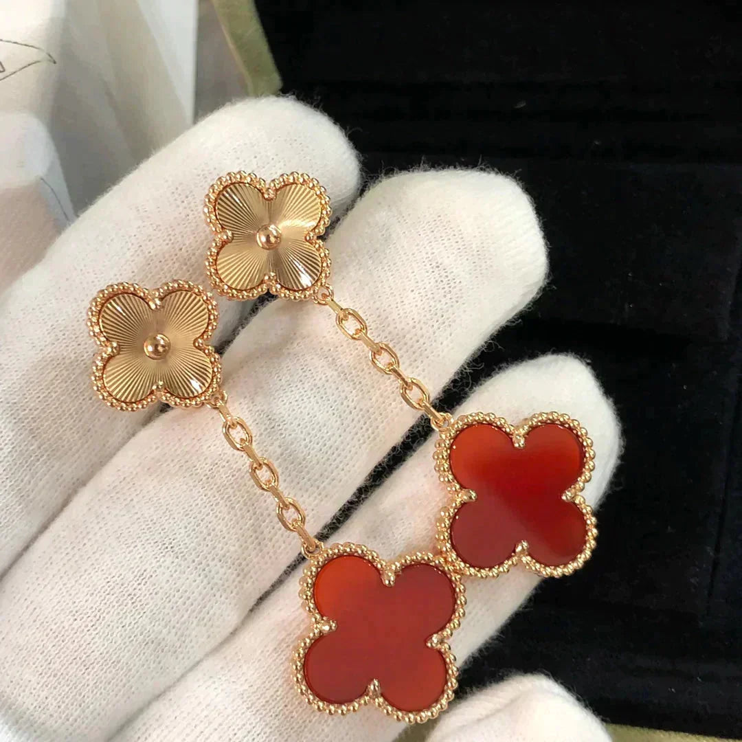 [Lumi Jewelry]CLOVER 2 MOTIF  LASER CARNELIAN EARRINGS
