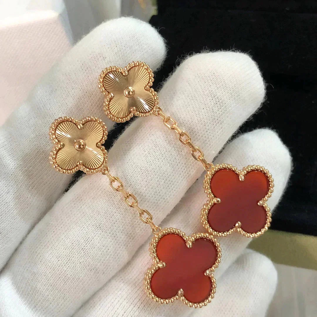 [Lumi Jewelry]CLOVER 2 MOTIF  LASER CARNELIAN EARRINGS