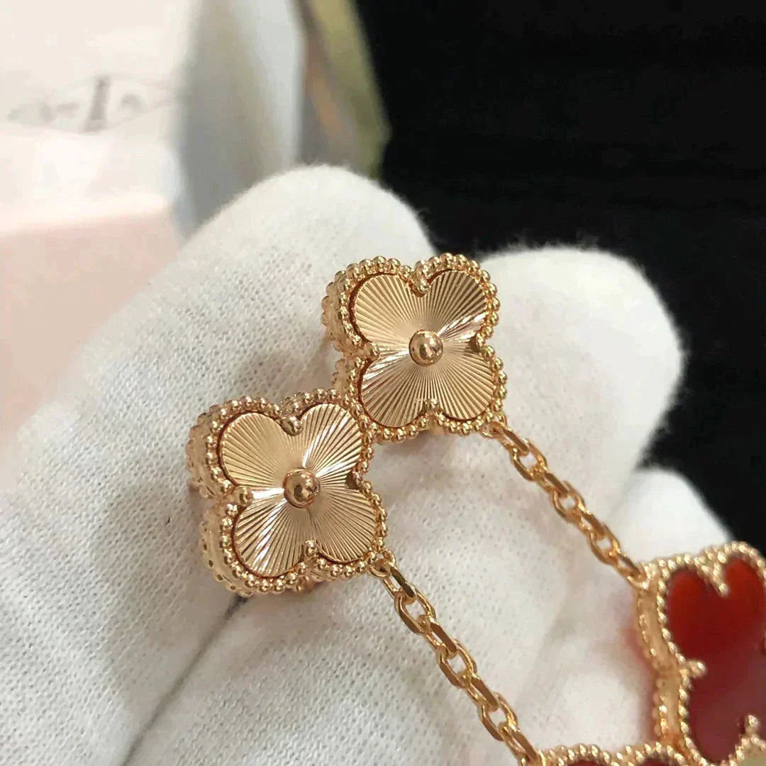 [Lumi Jewelry]CLOVER 2 MOTIF  LASER CARNELIAN EARRINGS
