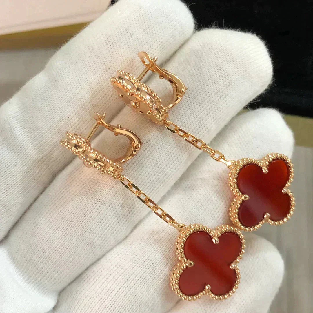 [Lumi Jewelry]CLOVER 2 MOTIF  LASER CARNELIAN EARRINGS