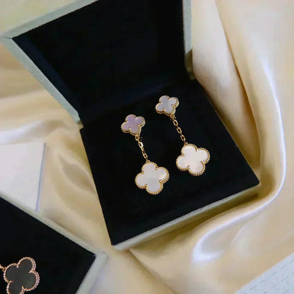 [Lumi Jewelry]CLOVER 2 MOTIF WHITE MOP EARRINGS